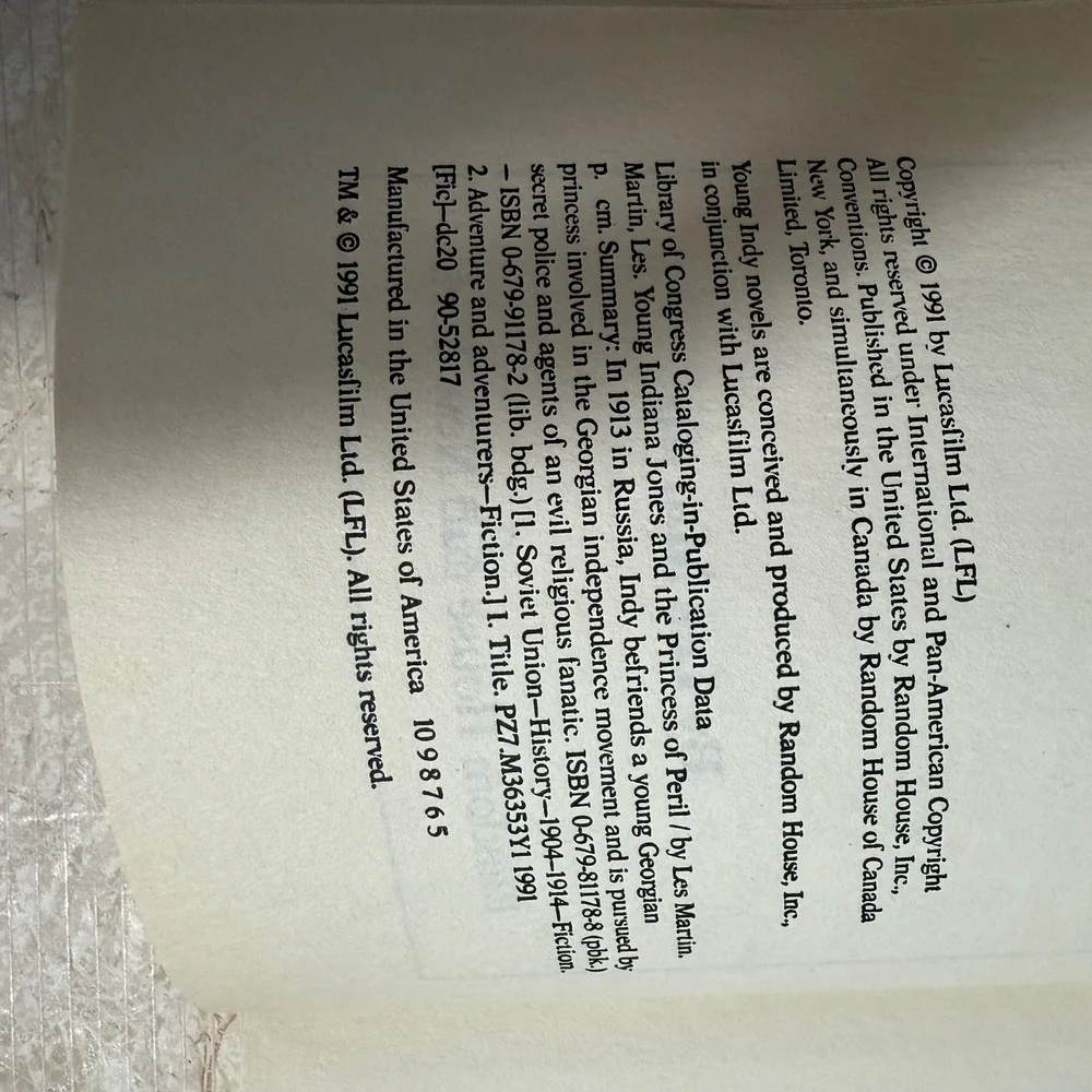 Young Indiana Jones and‎ the Princess of Peril Book 1991 Adventure